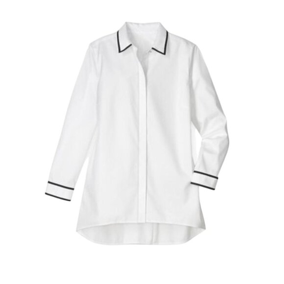 Chico's No-Iron White Black Contrast Trim Hi-Low Tunic Top - Size 3 XL - Picture 2 of 12